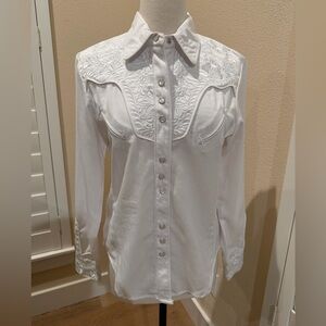 NWT Scully Floral Tooled Embroidered White Western Pearl Snap Shirt XS